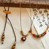 Collar Colgante de Madera Vintage con Cuentas para Mujer, Diseño de Nicho con Estilo Étnico, Cadena Larga Versátil para Suéter de Moda