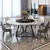 Mesa de Jantar Redonda de Mármore de Luxo Leve para Casa Hotel com Mesa Giratória Mesa de Jantar Nórdica Simples de Ardósia Mesa de Jantar Redonda e Cadeiras