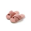 Pantuflas de Algodón con Rayas Abiertas y Tiras Cruzadas para Mujer, Pantuflas de Felpa Cómodas y Sencillas para el Hogar, Pantuflas de Felpa