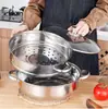 Olla para Cocinar al Vapor de Acero Inoxidable Engrosada Hogareña de Tres Capas Olla para Cocinar al Vapor de Sopa de Múltiples Capas Doble Capa Olla Caliente Olla para Cocina de Inducción Olla de Regalo