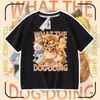 Camiseta Divertida Infantil Estampa Cão com Faca e Escudo Roupas de Manga Curta para Crianças Cão com Faca e Escudo Camisa de Algodão Puro Meia-Manga para Meninos e Meninas