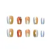 Pedaços de Manicure Gatinho Doces Curtos, Gradiente Azul Feito à Mão 10 Peças, Adesivos de Unha Codificados, Unhas Usáveis Cravejadas de Diamante