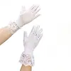 Novia Vestido de Boda Corto Malla Encaje Negro Adorno Floral Guantes Mujer Superficie Lisa Baile de Rendimiento Protección Solar Delgado