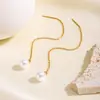 Pendientes Colgantes de Moda Sencillos Europeos y Americanos para Mujer con un Toque de Alta Gama, Borla Larga Sencilla, Perla Artificial, Alambre de Acero Inoxidable para Oreja