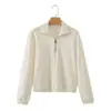 Sudadera retro de estilo americano con media cremallera y cuello alto para mujer, suéter polo casual y versátil de corte holgado 4174807