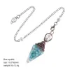 Pêndulo de Cristal Transfronteiriço com Pedra Triturada e Resina, Cor Cobre Vermelho Antigo, Cone Hexagonal de Ponta Única, Acessório de Yoga Meditação, Pêndulo de Frequência Ajustável