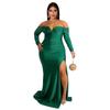 N7751 Amazon Vestido Sexy Tallas Grandes Europeo y Americano para Mujer Vestido de Club con Cuello en V Color Sólido Vestido con Abertura Otoño e Invierno