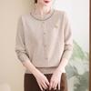 Vestido de Primavera y Otoño para Madre Estilo Extranjero Cuello Redondo Tejido Camiseta Base Top Moda para Mujeres de Mediana Edad y Ancianas Suéter Jersey Pequeña Camisa