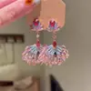 Pendientes de Borla de Flor con Pedrería para Mujer, Estilo Europeo y Americano, Artesanía Pesada, Únicos y Exagerados, Pendientes de Alta Gama, Accesorios Largos de Borla para Oreja
