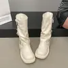 Botas de pantalón con diseño botas largas mujer otoño estilo retro de caña alta fruncidas holgadas botas chica hot estilo británico botas de montar