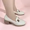 Novedad Popular Versátil Estilo Británico Primavera y Otoño Puntera Cuadrada Tacón Medio Antideslizante Mocasines para Mujer