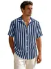 Comércio Exterior Transfronteiriço Camisa de Linho com Listras Verticais Jaqueta Cardigan Casual de Manga Curta Masculina Nova de Verão Europeia e Americana Amazon