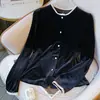 Camisa Negra de Terciopelo Estilo Francés para Mujer, Nuevo Modelo Primavera 2025, Gama Alta, Moderna, Elegante, Hermosa y Única