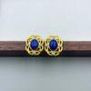 Pendientes vintage franceses con incrustaciones de turquesa natural para mujer, elegantes pendientes huecos con nicho de aguja de plata s925, estilo Hong Kong.
