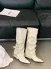 Primer Encuentro Temporada Estilo Coreano Punta Puntiaguda Hebilla Botas de Tacón Apilado Botas Largas de Invierno para Mujer Estilo Punk Adelgazante Botas de Montar Moda
