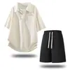 Conjunto de Polo Jacquard de Verano con Caída M-XL Talla Grande para Hombre Casual de Seda Helada Transpirable Conjunto de Dos Piezas