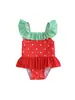 0-3M 3-6M 6-12M 12-18M 18-24M 2-3 Años traje de baño de una pieza con falda roja para niñas