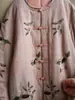 Nova Jaqueta de Algodão Estilo Inverno Retrô Estampada Sarja Gola Redonda Mangas com Botão Color Block Estilo Chinês 498013