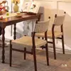 Silla de Comedor de Madera Maciza Silla con Respaldo Tejido de Cuerda Estilo Mediados de Siglo Silla para Mesa de Comedor Hogareña Retro Madera Original Estilo Wabi-Sabi Silla de Escritorio