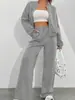 Conjunto feminino europeu e americano mais vendido: conjunto de duas peças: jaqueta curta casual com zíper e gola alta e calça de moletom larga com cordão