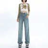 Jeans 2025 Novos Calças Populares Femininas de Início de Primavera Cintura Alta Reta Soltas Slim Perna Larga