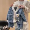 Pijama de Franela Doble Cara para Niños Otoño e Invierno 2025 Niños y Niñas Pijama de Oso Cálido y Engrosado Ropa de Casa Conjunto de Dos Piezas