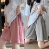 Shorts esportivos de verão finos plus size de cintura alta, soltos, modeladores, de seda gelada, perna larga, para mulheres