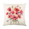 Funda de Almohada Flor Rosa de Primavera Transfronteriza Lino Estampado Letras Decoración Floral Sala de Estar Funda para Cojín de Sofá Venta al por Mayor