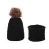 Gorros Infantiles Transfronterizos, Conjunto de Dos Piezas de Gorro y Bufanda Tejidos para Otoño e Invierno, Gorros de Lana Cálidos con Protección para los Oídos, Conjunto a Prueba de Frío con Pompón Grande para Niños