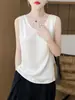 Camisola de Seda Helada de Verano Nuevo Estilo Transfronteriza de 25 Años Cuello en U Color Sólido Jersey Sin Mangas Fruncido Capa Base