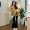 Conjunto de Maternidad 2026 Tejido de Punto de Primavera Moda Diseño Irregular Top de Maternidad Pantalones con Soporte para el Vientre Ligeramente Acampanados