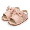 Sandálias novas de verão 2025 com laço de PU para bebês meninas, cor sólida, sapatos coreanos fofos para bebês