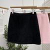 Real tiro rosa saia de lã mulheres outono e inverno cintura alta A- linha hip saia anti-exposição saia de um passo 8871
