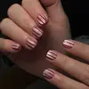 Uñas Postizas Ojo de Gato Rosa Nude Forma Cuadrada Corta Manicura Rayas Verticales Borgoña Sencilla Suave Desmontables Uñas Postizas Terminadas