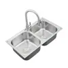 Fregadero Doble de Acero Inoxidable Cepillado con Dos Cubetas Grandes, Fácil de Limpiar, Cuerpo de Fregadero Profundizado, Lavabo para Verduras, Fregadero de Cocina