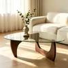 Mesa de centro triangular de vidrio templado de forma irregular con marco de MDF para sala de estar, mesa de té pequeña minimalista para apartamento, disponible para exportación