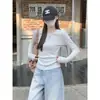 Camiseta base de manga larga jacquard para mujer, primavera y otoño, corte ajustado, texturizada, estilo suave, camiseta blanca elástica, top interior estilo coreano
