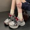 Zapatillas Casuales de Malla Roja Ancora Hong Kong de Moda para Mujer, Punta Redonda, Suela Gruesa, Nueva Moda Primavera y Otoño 2025