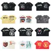 2025 Camiseta Casual Holgada Retro de Manga Corta Unisex Tendencia Americana High Street Estrella del Infierno Infierno Estampado Pesado