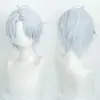 Peruca Cosplay Baier Honkai Star Rail Cardigan Peruca Sintética de Couro Cabeludo Top Cabelo Curto Azul Prata Branco