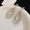 Pendientes de Arco Curvo con Circonita, Pendientes Ovalados, Tachuelas de Metal Estilo Europeo y Americano, Diseño Único, Pendientes de Lujo Ligero para Mujer