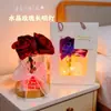 Lâmpada de Flor Rosa Famosa na Internet com Luz de Cristal e Base de Madeira Maciça, Dia dos Namorados, Festival Qixi, Decoração de Aniversário, Presente de Feriado