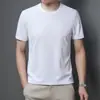 Nova Camiseta Waffle de Manga Curta para Homens, Casual de Verão Cor Sólida Gola Redonda Solta Tricô Ombro Direito Manga Meia Manga Top Masculino
