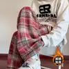 Pantalones de Lana a Cuadros Retro para Niños en Otoño e Invierno Forrados de Polar y Engrosados Nuevos 2025 Pantalones Americanos de Pierna Ancha Pantalones Casuales Sueltos