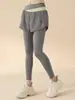 Saia Shorts de Yoga Falsa Duas Peças Color Block com Bolso Embutido Cintura Alta Controle de Barriga Roupa Esportiva Levanta Bumbum Emagrecimento Secagem Rápida Calça Fitness para Mulheres