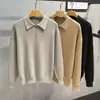 Suéter de punto con cuello polo y media cremallera para hombre, suéter pullover de otoño e invierno, suéter base japonés moderno, simple y guapo