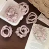 Scrunchie de cetim plissado para mulheres, elástico de cabelo de pérola de alta qualidade estilo coreano, elástico para coque, acessório de cabelo