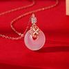 Sansheng sorte Sterling Silver 925 colar moda nacional estilo étnico folha de damasco zircão clavícula cadeia ins fivela de segurança calcedônia pingente