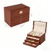 2026 Nueva Caja de Almacenamiento de Aretes y Collares Vintage con Grano de Madera Antioxidante Exquisita Caja de Almacenamiento Multifuncional para Joyas