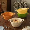 Conjunto de tigela e prato estilo retrô, pintado sob o esmalte, louça de cerâmica de alta qualidade para uso doméstico, incluindo tigelas, pratos, tigelas de arroz, tigelas de sopa e tigelas para macarrão instantâneo